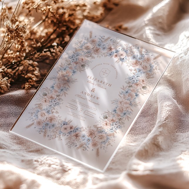 Blush Pink und Blue Watercolor Blumenzehen Acryleinladungen (Von Creator hochgeladen)