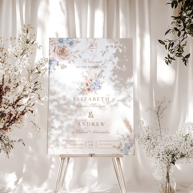 Blush Pink und Blue Watercolor Blumenzehen Acrylschild (Von Creator hochgeladen)