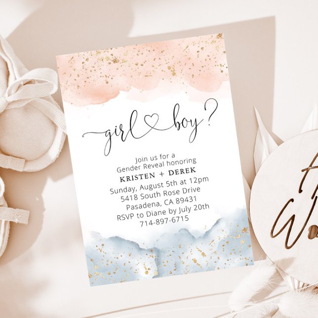 Blush Pink und Blue Watercolor Gender Reveal Einladung (Von Creator hochgeladen)