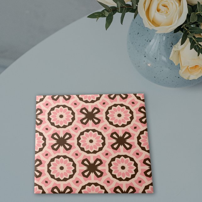 Blush Pink und Brown Boho Chic Geometric Muster Fliese (Von Creator hochgeladen)