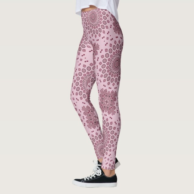 Blush Pink und Burgund Mandala Muster Leggings (Links)