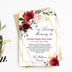 Blush Pink und Burgundy Beileid Memory Dankeskarte