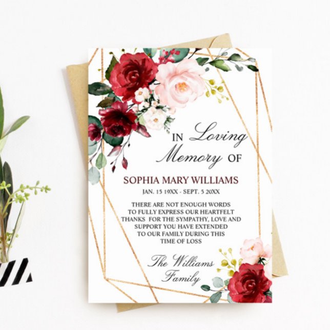 Blush Pink und Burgundy Beileid Memory Dankeskarte (Von Creator hochgeladen)