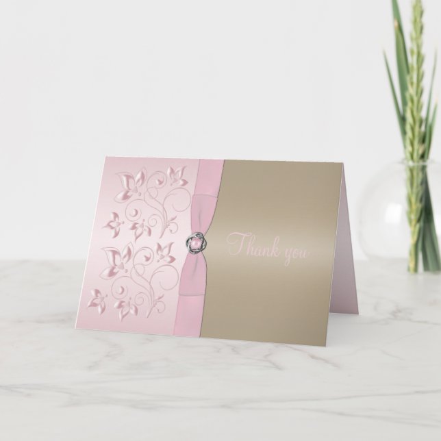 Blush Pink und Champagner Floral Danke Ihre Karte (Vorderseite)