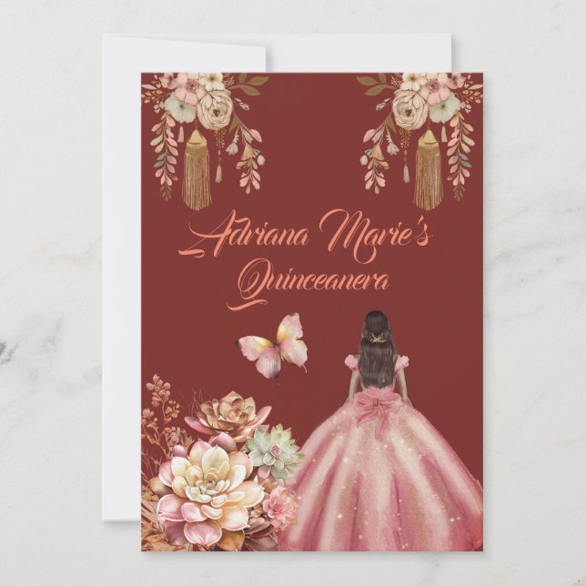 Blush Pink und Crimson Boho Quinceanera Einladung (Vorderseite)