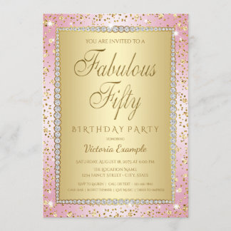 Blush Pink und Gold 50. Geburtstagsparty Einladung