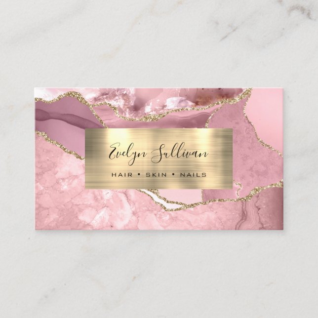 Blush Pink und Gold Agate Business Card Visitenkarte (Vorderseite)