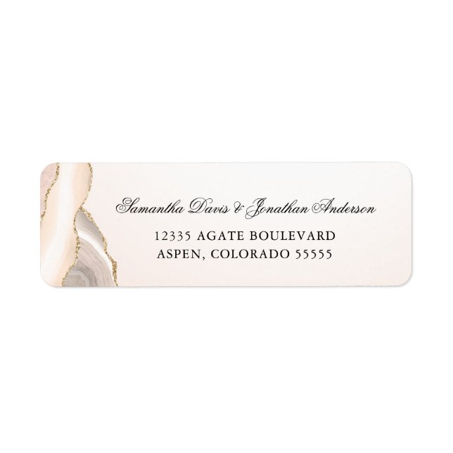 Blush Pink und Gold Agate Script Rücksendeadresse (Vorne)