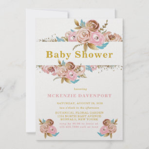 Blush Pink und Gold Aquamarin Peony Baby Dusche Einladung