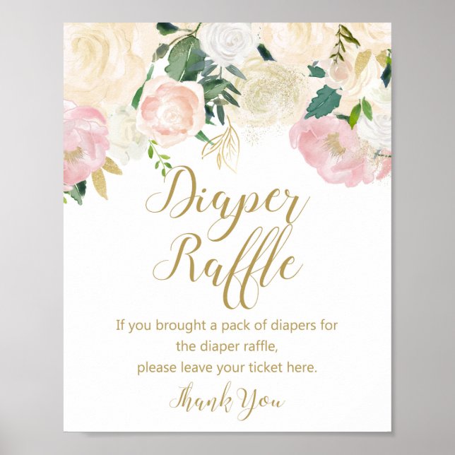 Blush Pink und Gold Diaper Raffelzeichen Poster (Vorne)