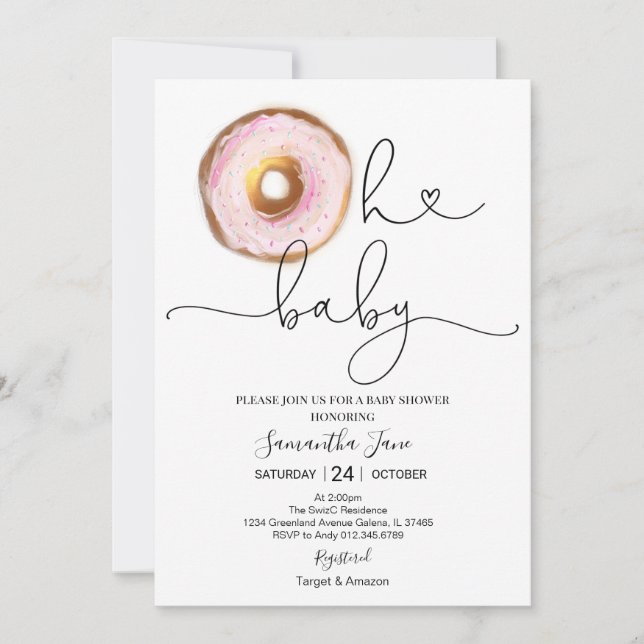Blush Pink und Gold Donut Oh Baby Babydusche Einladung (Vorderseite)