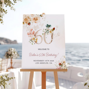 Blush Pink und Gold Floral 60. Geburtstag Willkomm Poster
