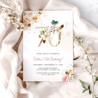 Blush Pink und Gold Floral 70. Geburtstag Einladun Einladung