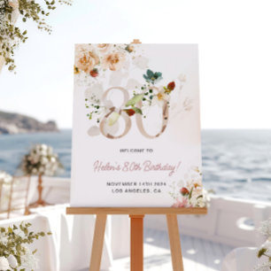 Blush Pink und Gold Floral 80. Geburtstag Willkomm Poster