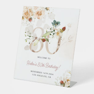 Blush Pink und Gold Floral 80. Geburtstag Willkomm Sockelschild