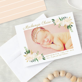 Blush Pink und Gold Floral Baby Girl Foto Birth Ankündigung