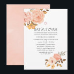 Blush Pink und Gold Floral Bat Mitzvah Einladung<br><div class="desc">Aquarellblau Rosa und goldene Rose Fledermaus Mitzvah laden schnell und einfach auf Ihre Event-Besonderheiten angepasst werden.</div>