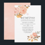 Blush Pink und Gold Floral Bat Mitzvah Einladung<br><div class="desc">Aquarellblau Rosa und goldene Rose Fledermaus Mitzvah laden schnell und einfach auf Ihre Event-Besonderheiten angepasst werden.</div>