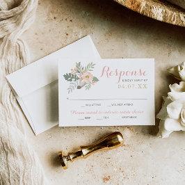 Blush Pink und Gold Floral Boho Hochzeit RSVP Karte