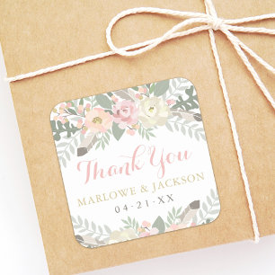 Blush Pink und Gold Floral Boho Hochzeit Vielen Da Quadratischer Aufkleber