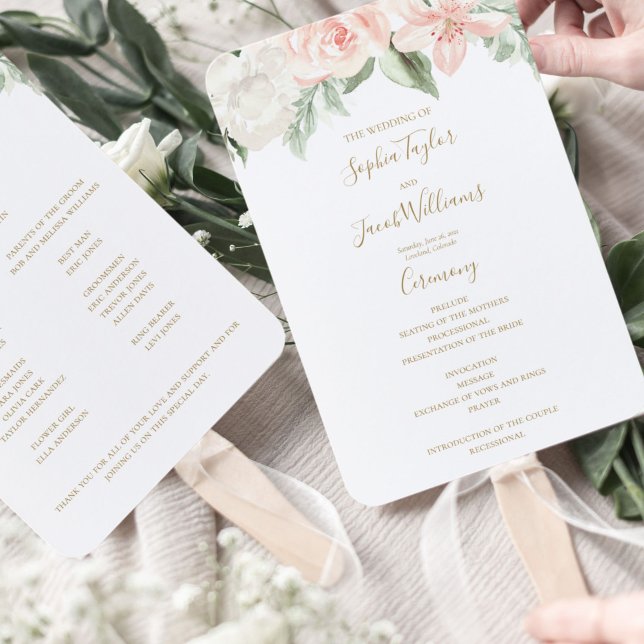 Blush Pink und Gold Floral Boho Hochzeitsprogramm Fächer (Von Creator hochgeladen)