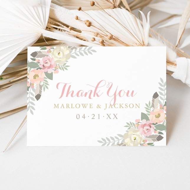 Blush Pink und Gold Floral Boho Wedgram Dankeskarte (Von Creator hochgeladen)