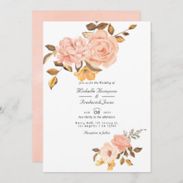 Blush Pink und Gold Floral QR Code UAWG Wedding Einladung