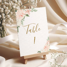 Blush Pink und Gold Floral Wedding Table Card Tischnummer