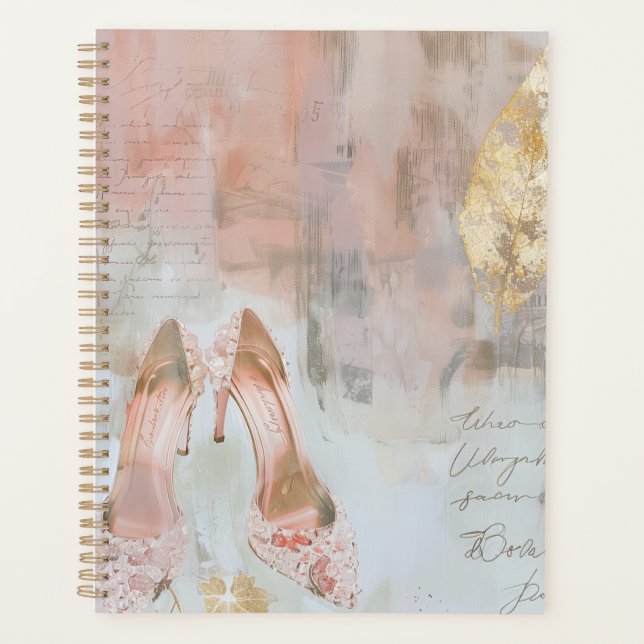 Blush Pink und Gold High Heel Mode Art Planer (Vorderseite)