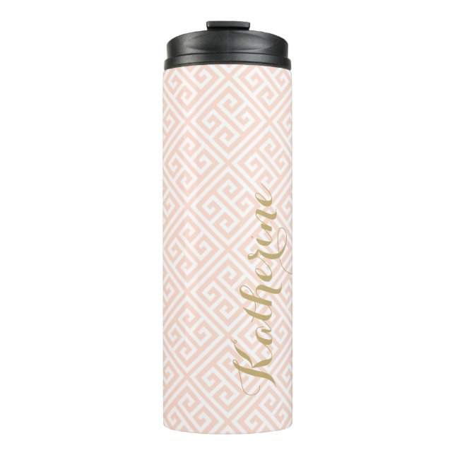 Blush Pink und Gold Monogram Thermosbecher (Vorderseite)