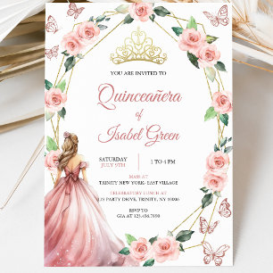 Blush Pink und Gold Quinceñera Einladung