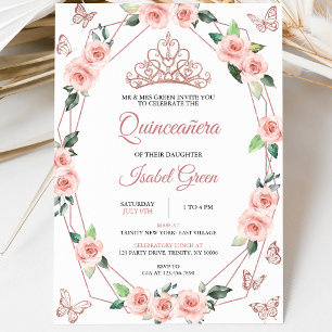 Blush Pink und Gold Quinceñera Einladung