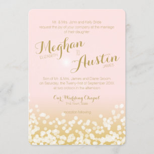 Blush Pink und Gold Sparkle Lights Hochzeit Einladung