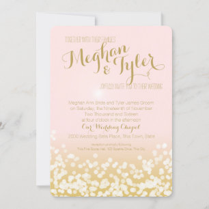 Blush Pink und Gold Sparkle Lights Hochzeit Einladung