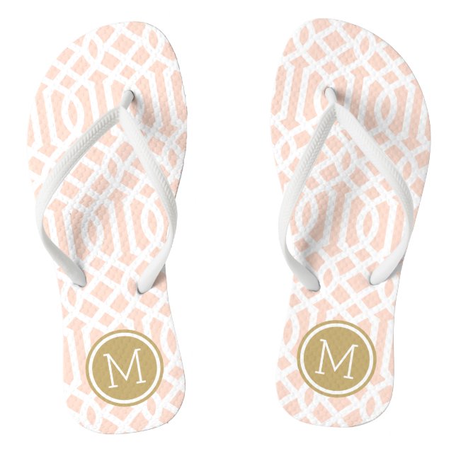 Blush Pink und Gold Trellis Monogram Flip Flops (Fußbett)