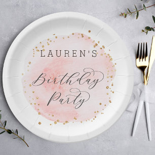 Blush Pink und Gold Watercolor Geburtstagsparty Pappteller