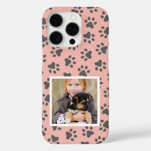 Blush Pink und Grau Pet Foto Druckmuster iPhone 16 Pro Hülle