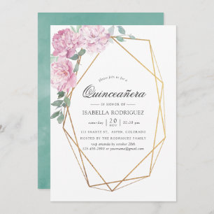 Blush Pink und Mint Geometric Floral Quinceañera Einladung