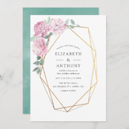 Blush Pink und Mint Geometric Floral Wedding Einladung