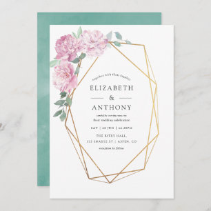 Blush Pink und Mint Geometric Floral Wedding Einladung