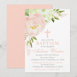 Blush Pink und Mint Spring Floral Girl Taufe Einladung