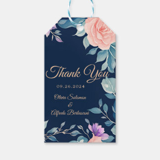 Blush Pink und Navy Blue Floral Elegante Moderne Geschenkanhänger