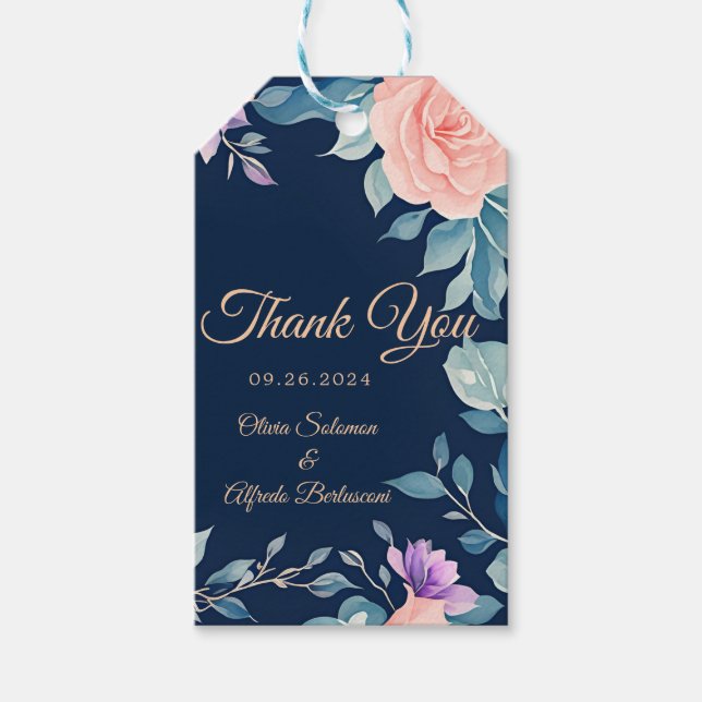 Blush Pink und Navy Blue Floral Elegante Moderne Geschenkanhänger (Vorderseite)