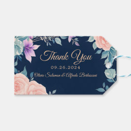 Blush Pink und Navy Blue Floral Elegante Moderne Geschenkanhänger