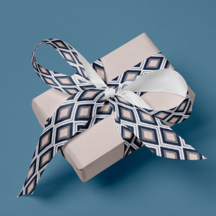 Blush Pink und Navy Diamond Ikat Muster Ripsband