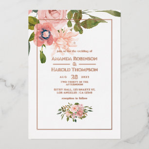Blush Pink und Rose Gold Blumenzehen Folieneinladung