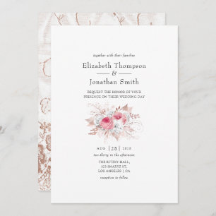 Blush Pink und Rose Gold Floral and Lace Wedding Einladung