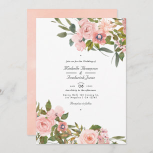 Blush Pink und Rose Gold Floral QR Code Hochzeit Einladung