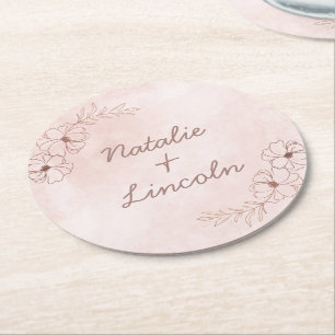 Blush Pink und Rose Gold Fohlen Bläschen Border Mo Runder Pappuntersetzer