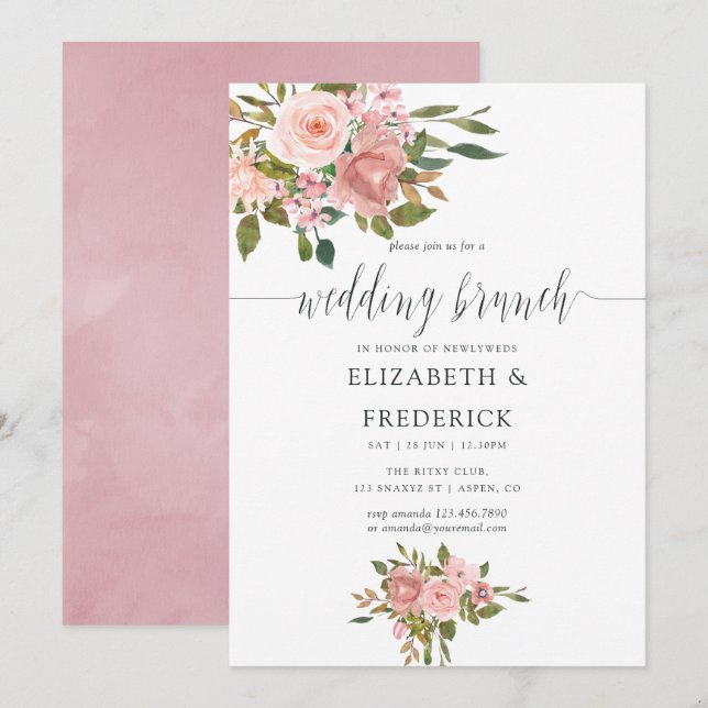 Blush Pink und Rose Gold Hochzeitsfeier Einladung (Vorne/Hinten)